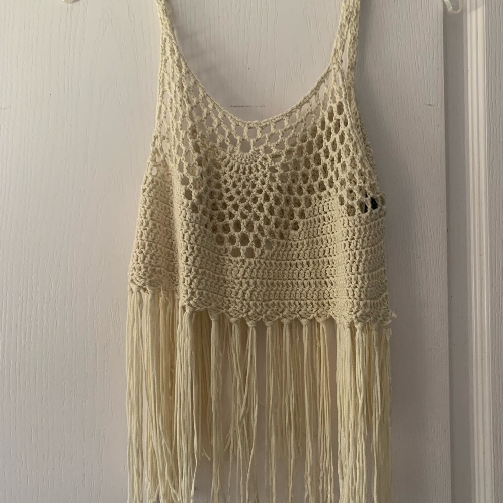 Anthropologie Ivory Crochet Knit Top